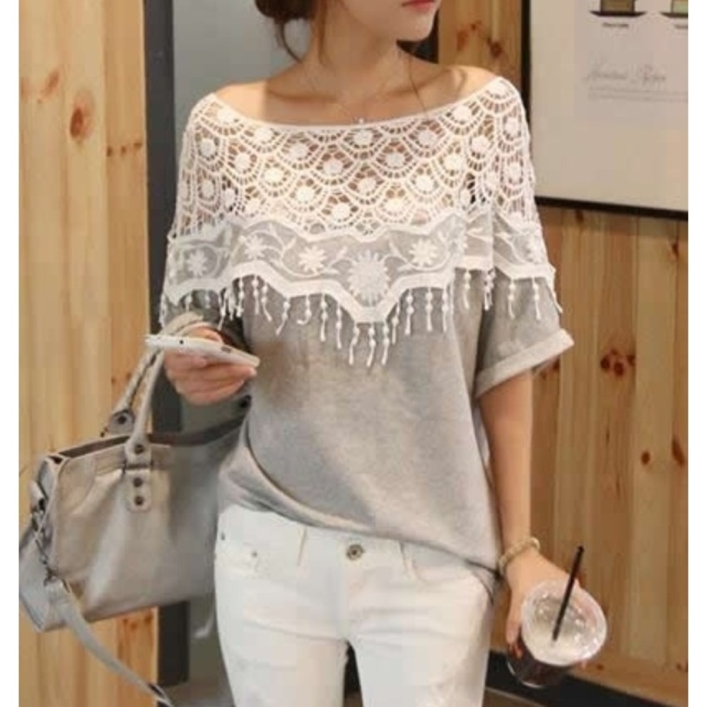 Lace and heather grey top